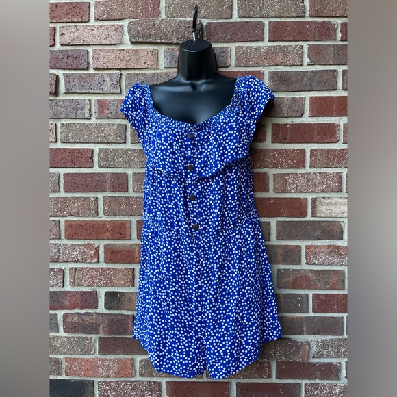 Express Blue & White Polka Dot Romper Sz M/L - Picture 1 of 6